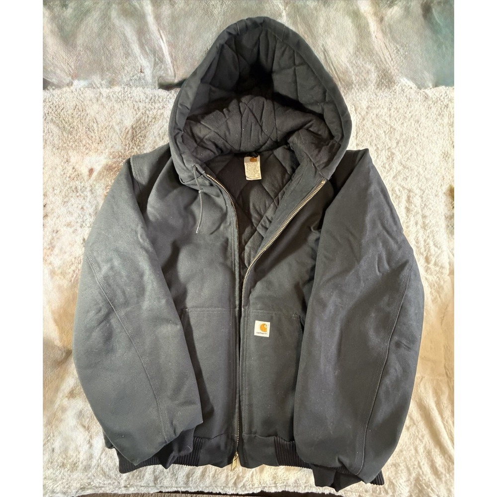 Carhartt J140 BLK Firm Duck Active Jacket Hooded Made‎ in USA Men's XL Black